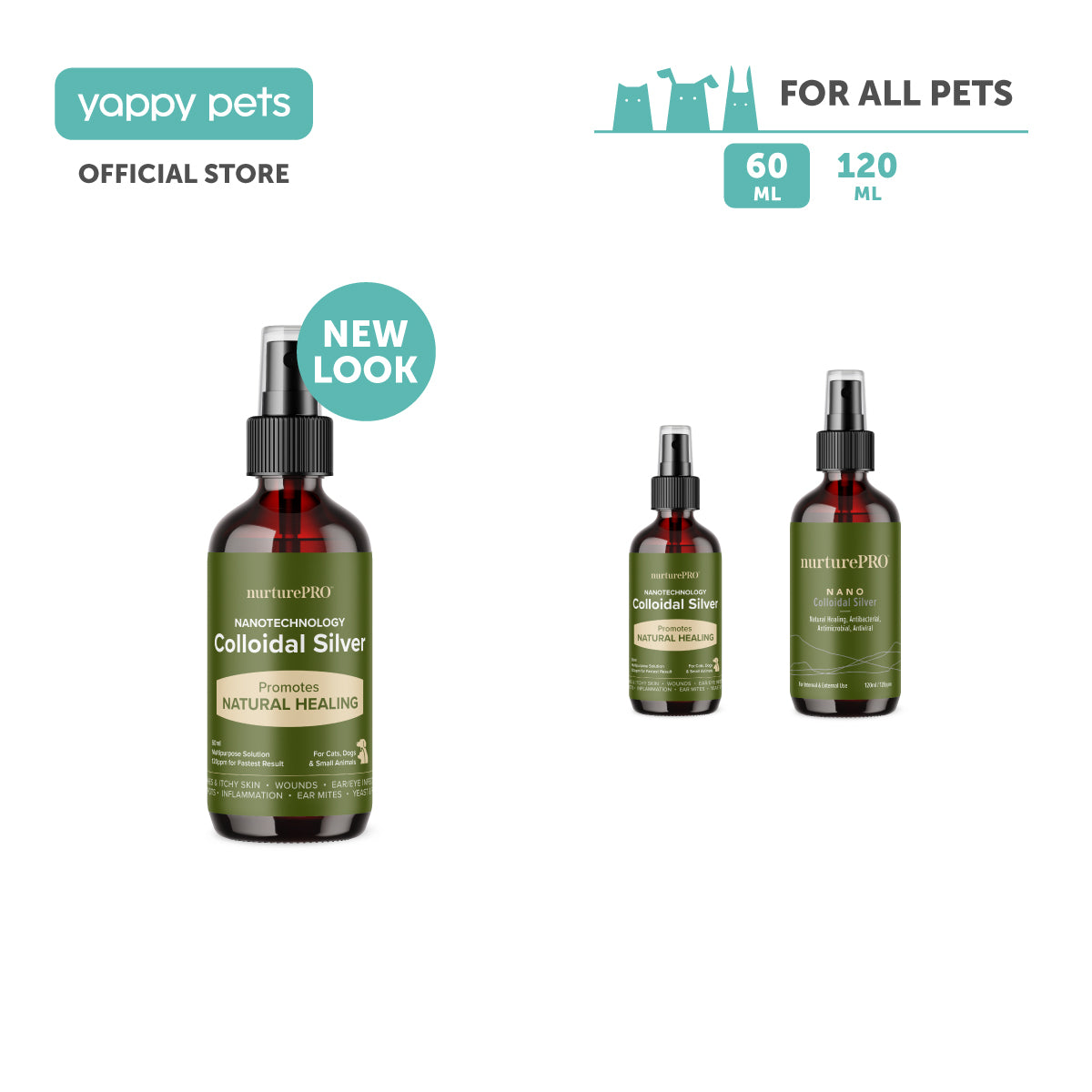nurturepro Natural Healing Antibacterial Antimicrobial and Antiviral Colloidal Spray with a no-sting formula for Dogs, Cats and Small Pets Small bottle 60ml