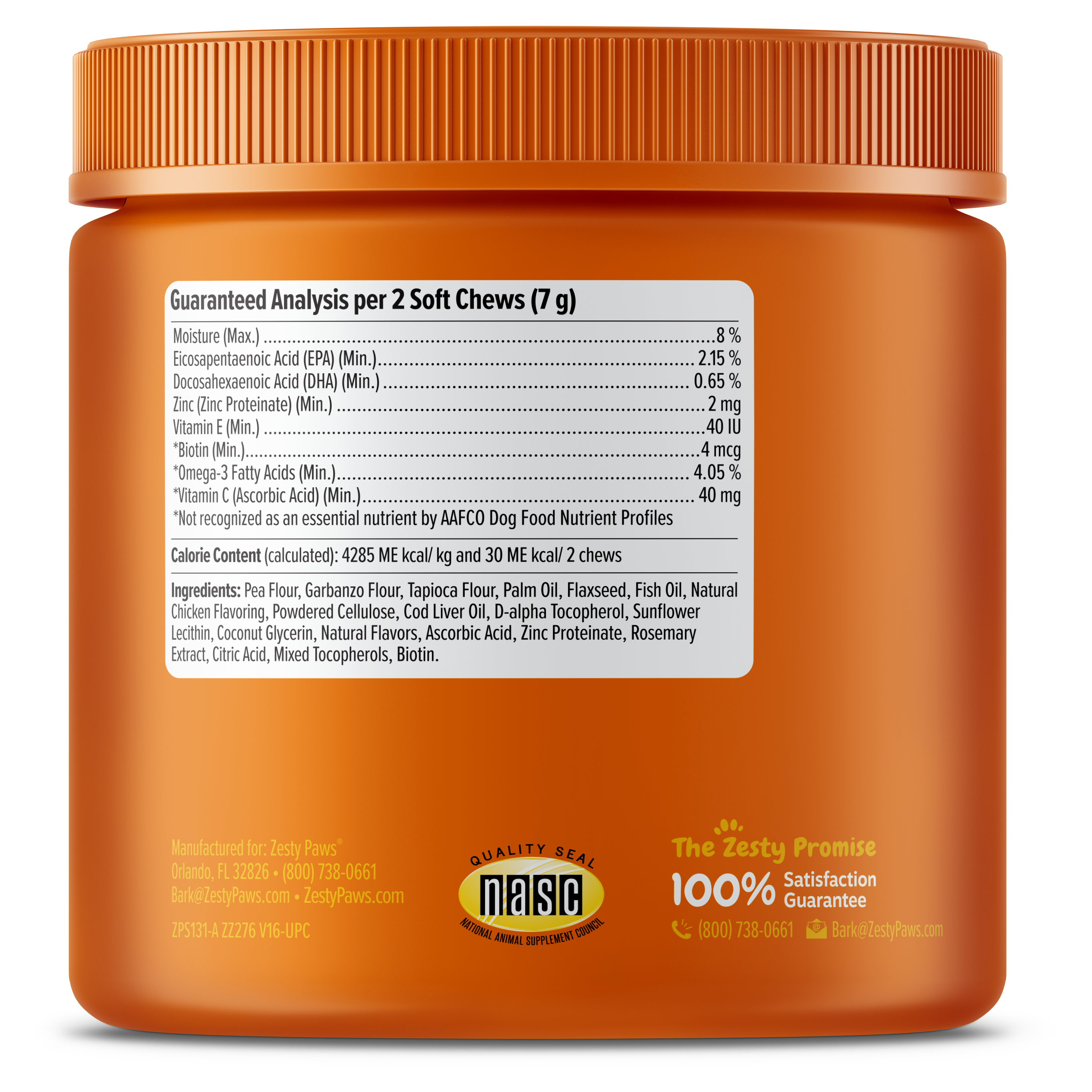 Zesty Paws Skin & Coat Bites Dog Supplements Chicken 90ct
