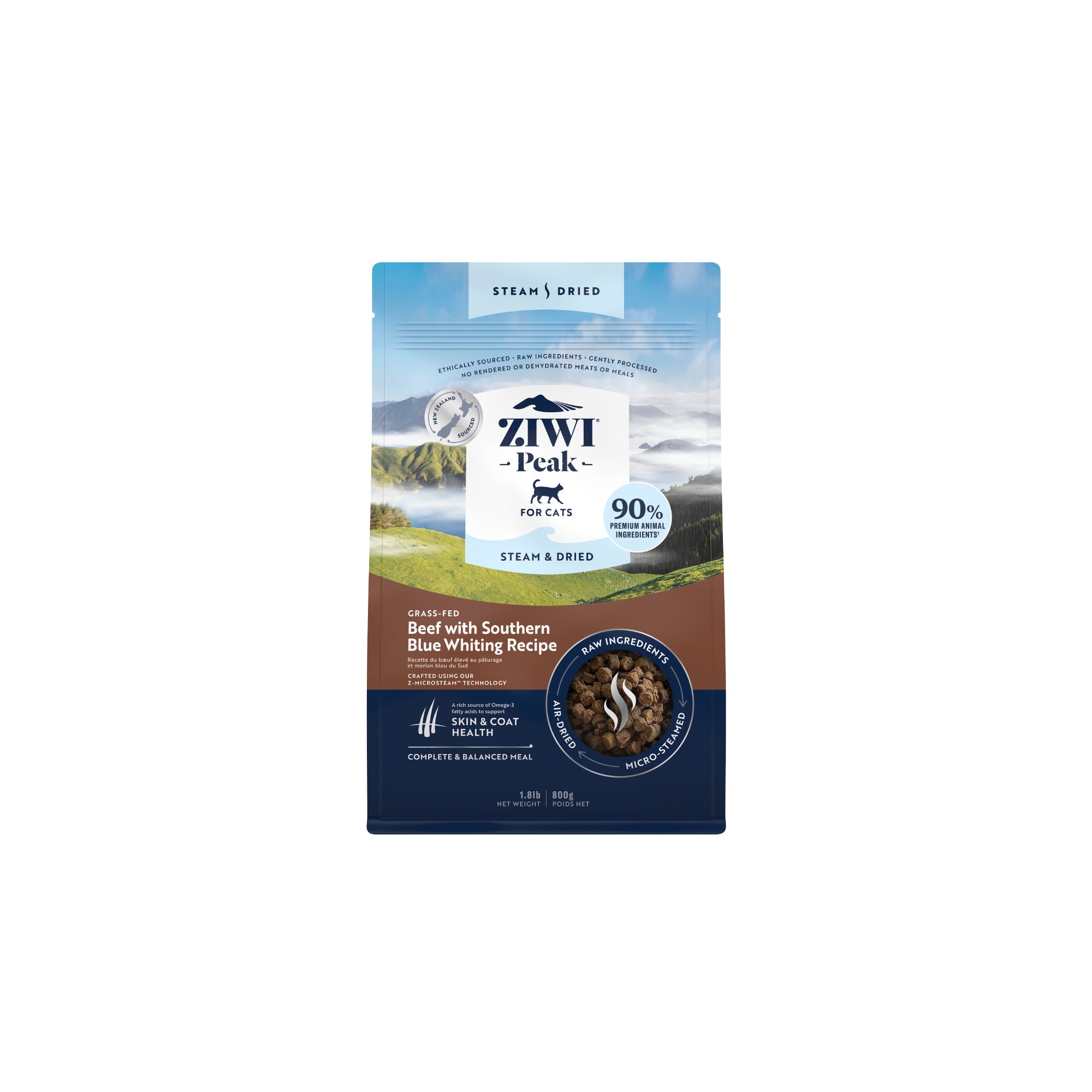 Ziwi Peak Steam & Dried Beef with Southern Blue Whiting Recipe Cat Food
